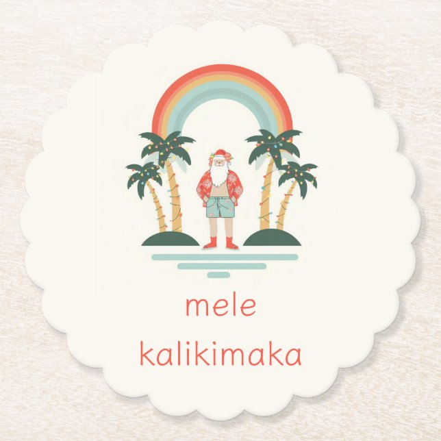 Hawaiisch/Regenbogen/Palmen Santa Untersetzer (Vorderseite)