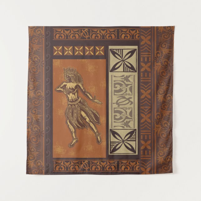 Hawaiisch - Samoan Hula Tapa Board Print Wandteppich (Vorderseite)