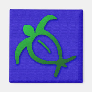 Hawaiische Honu Petroglyphe auf blauem Magneten Magnet