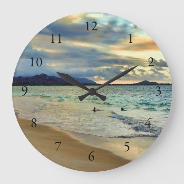 Hawaiische Insel-Sonnenuntergang mit Zahlen Große Wanduhr (Vorderseite)