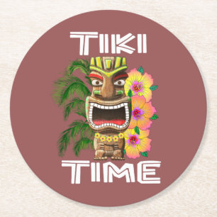 Hawaiische Inseln Tiki Statue Runder Pappuntersetzer