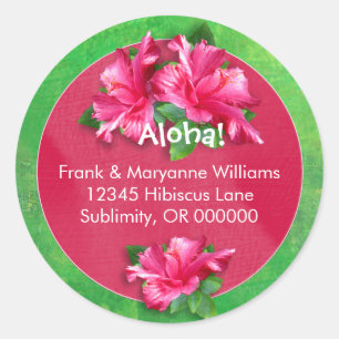 Hawaiische Luau Adressen-Etiketten mit rosa Runder Aufkleber
