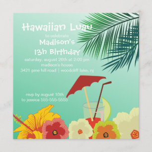 Hawaiische Luau Geburtstags-Party Einladung