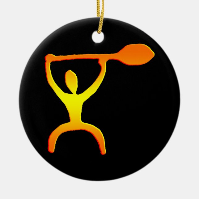 Hawaiische Paddel-Mann-Petroglyphe - Verzierung Keramikornament (Vorne)