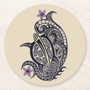 Hawaiische Stammes- Honu Runder Pappuntersetzer