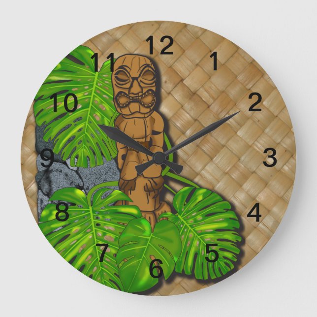Hawaiische Tiki Lauhala Wanduhr (Vorderseite)