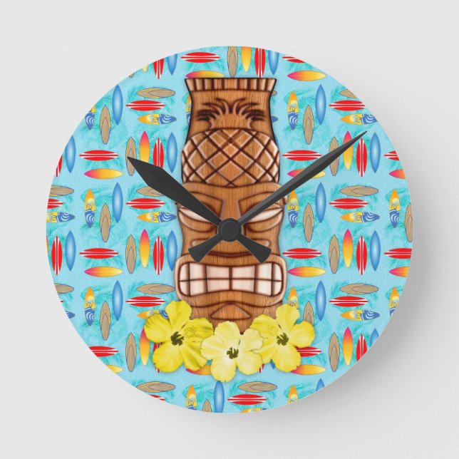 Hawaiische Tiki Maske Runde Wanduhr (Vorderseite)