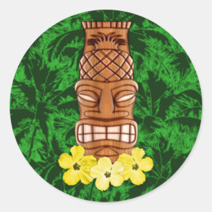 Hawaiische Tiki Maske Runder Aufkleber