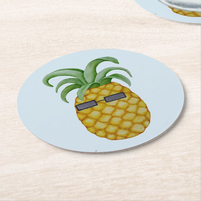Hawaiische tropische coole Ananas-Untersetzer Runder Pappuntersetzer (Angewinkelt)