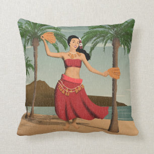 Hawaiische Vintage Hula Mädchen-beunruhigte Kissen