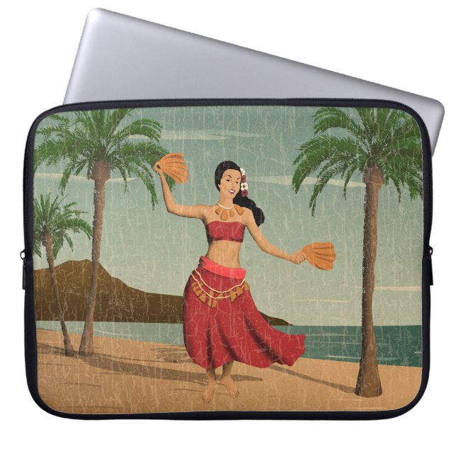 Hawaiische Vintage Hula Mädchen-beunruhigte Laptopschutzhülle (Vorderseite)