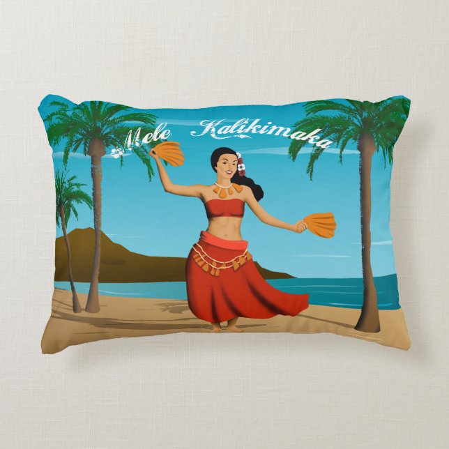 Hawaiische Vintage Mele Kalikimaka Postkarte Zierkissen (Vorderseite)