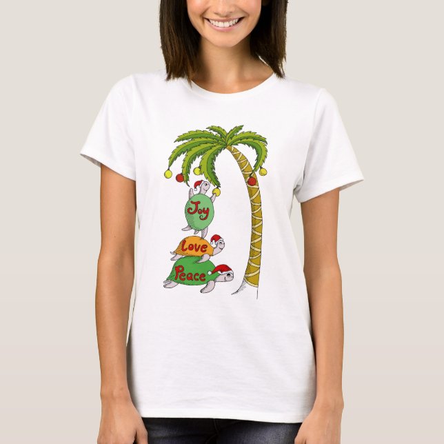 Hawaiische Weihnachtsschildkröte Sankt T-Shirt (Vorderseite)