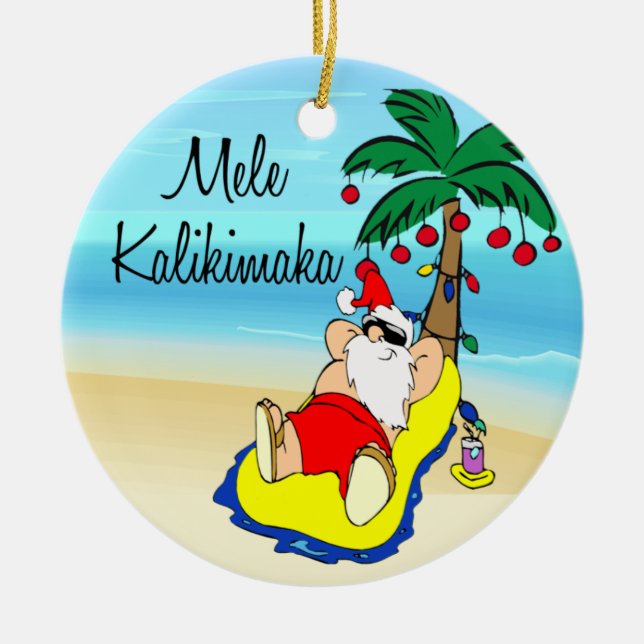 Hawaiische Weihnachtsverzierung Palme-Sankt Keramik Ornament (Vorne)