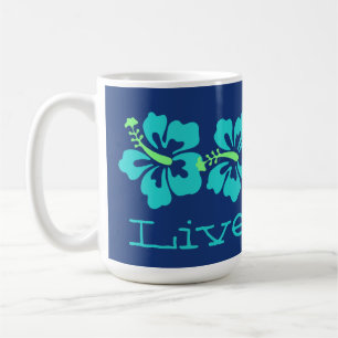 Hawaiischer Aqua-Hibiskus "LivePono" Surfer Retro Kaffeetasse