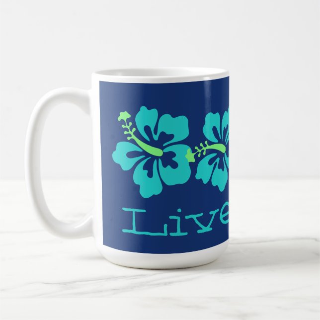 Hawaiischer Aqua-Hibiskus "LivePono" Surfer Retro Kaffeetasse (Links)