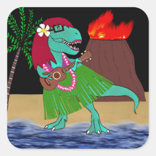Hawaiischer DinosaurierUkulele Quadratischer Aufkleber