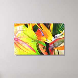 Hawaiischer Gecko auf tropischen Blumen Leinwanddruck