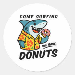 Hawaiischer Hai mit Donut Lustiges Surfen Runder Aufkleber