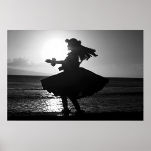 Hawaiischer Hula Schwarzweiss-Tänzer Poster