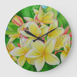 Hawaiischer Plumeria Große Wanduhr