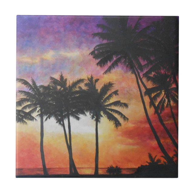 "Hawaiischer Sonnenuntergang " Fliese (Vorderseite)