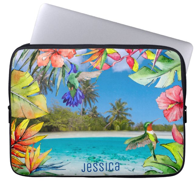 Hawaiischer tropischer Blumenstrand Laptopschutzhülle (Vorderseite)