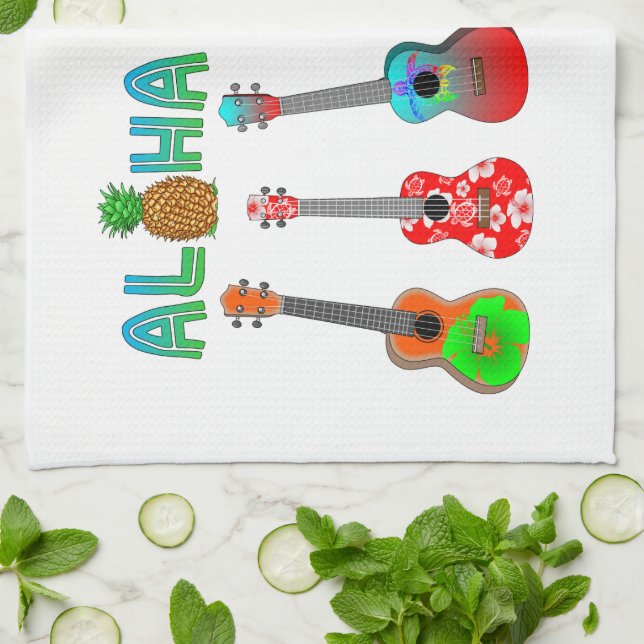 Hawaiischer Ukulele Aloha Hawaii Geschirrtuch (Gefaltet)