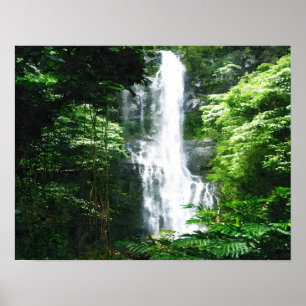 Hawaiischer Wasserfall-Öl Malereidruck Poster