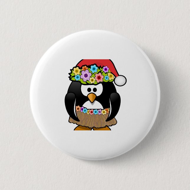 Hawaiischer WeihnachtsPinguin Button (Vorderseite)