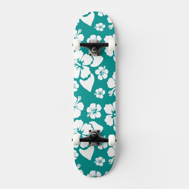 Hawaiisches Hibiskus-Blumen-Muster Skateboard (Vorderseite)
