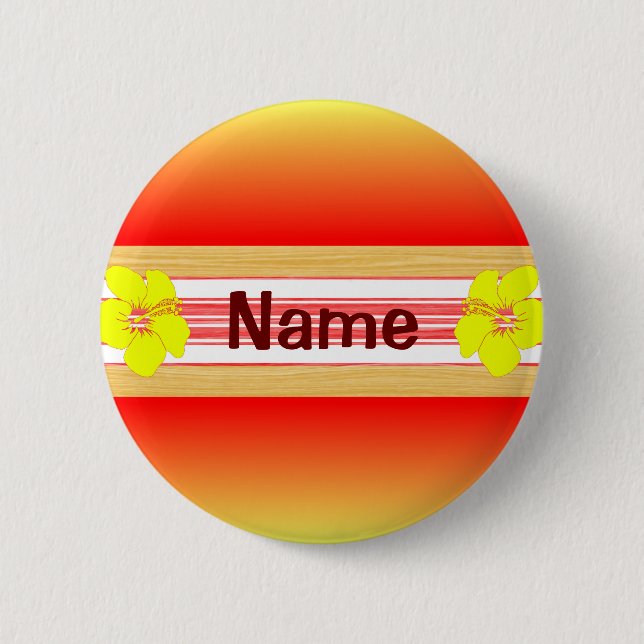 Hawaiisches Hibiskus-Rot-Surfbrett Button (Vorderseite)