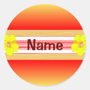 Hawaiisches Hibiskus-Rot-Surfbrett Runder Aufkleber