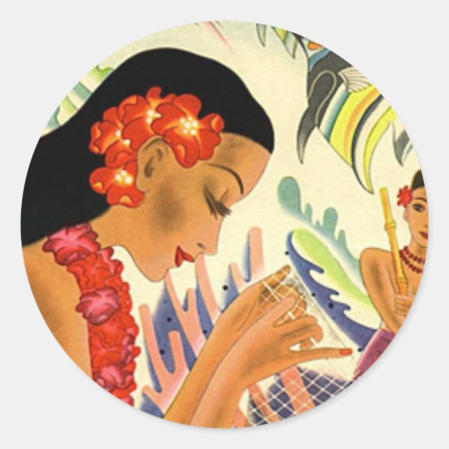 Hawaiisches Mädchen Runder Aufkleber (Vorderseite)