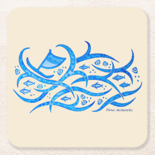 Hawaiisches Petroglyphe-Kanu an den Seestammes- Rechteckiger Pappuntersetzer