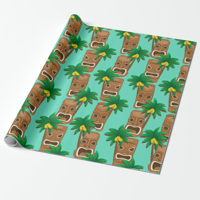 Hawaiisches Tiki Wiederholungs-Muster Geschenkpapier (Ungerollt)