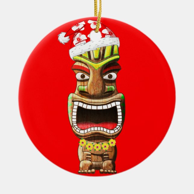 Hawaiisches Weihnachten Sankt Tiki Keramikornament (Vorne)