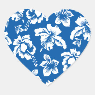 Hawiian Blue Blume Pattern Herz-Aufkleber