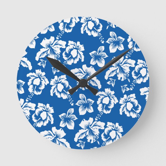 Hawiian Blue Blume Pattern Runde Wanduhr (Vorderseite)
