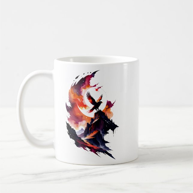 Hawk auf Abstrakter Wasserfarbenlandschaft Kaffeetasse (Links)