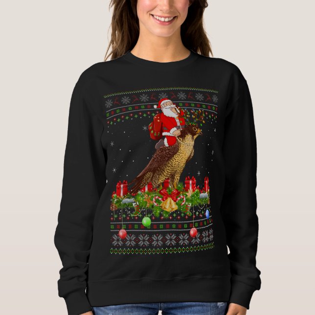 Hawk Bird Ugly Santa Riding Hawk Weihnachten Sweatshirt (Vorderseite)
