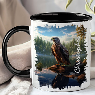 Hawk by Mountain Lake Reflektion Tasse