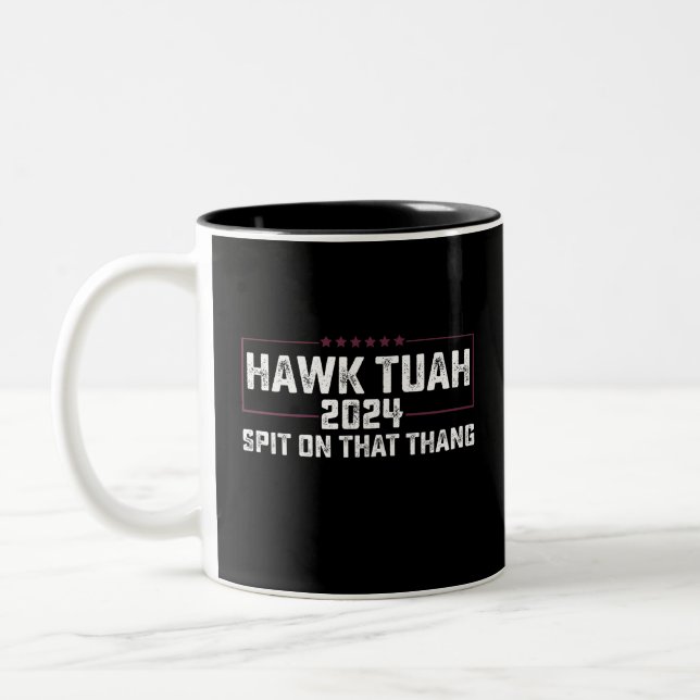 Hawk Tuah 2024 Spit über dieses Thema Präsident Zweifarbige Tasse (Links)