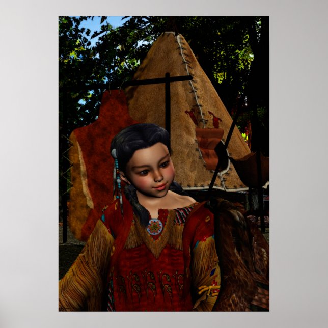 Hawk Whisper Native Girl & Hawk Poster (Vorne)