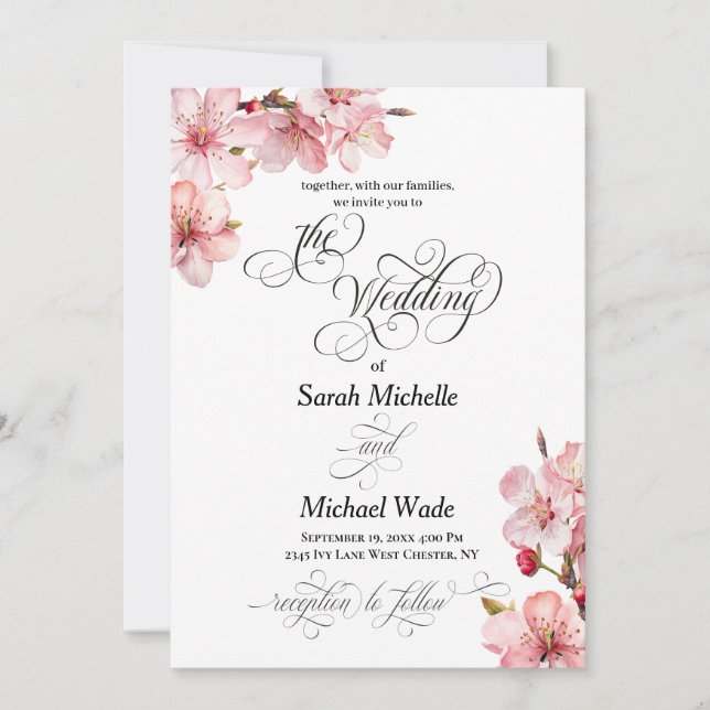 Hawthorn Elegant Calligraphy Wedding Invitation Einladung (Vorderseite)