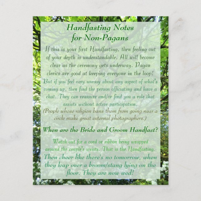 Hawthorn & Oak Handfastprogramm mit Anmerkungen (Vorderseite)