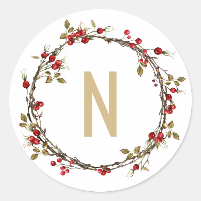 Hawthorn Wreath Monogram Stickers (Vorderseite)