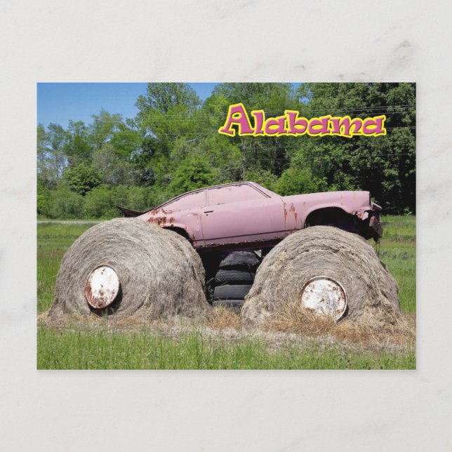 Hay Bale Art - Pink Monster Truck Postkarte (Vorderseite)