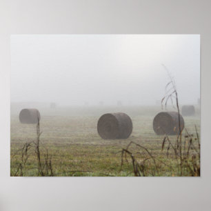 Hay Bales im Nebel Poster
