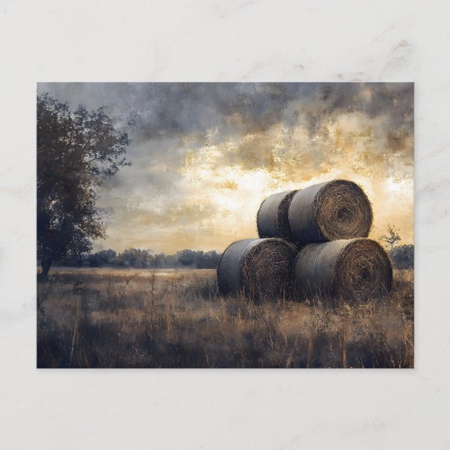 Hay Bales in Field Vintag Postkarte (Vorderseite)